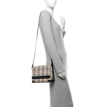 BURBERRY Calfskin Vintage Check Crossbody Bag Black