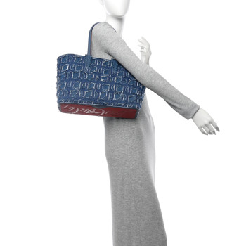 CHRISTIAN LOUBOUTIN Denim Embroidered Spikes East West Cabata Tote Blue