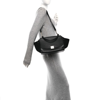 CELINE Drummed Calfskin Suede Trapeze Black