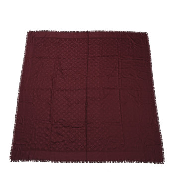Silk Wool Monogram Shawl Wine Red
