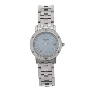 HERMES Stainless Steel Blue Mother of Pearl 24mm Clipper Quartz Watch