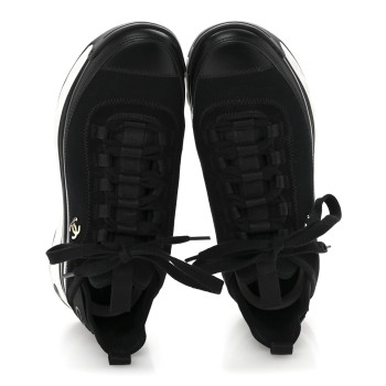 CHANEL Velvet Calfskin Mixed Fibers CC Sneakers 38 Black