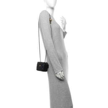 CHANEL Lambskin Quilted Mini Pearl Crush Vanity Case With Chain Black