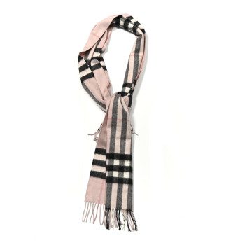BURBERRY Cashmere Giant Heritage Check Fringe Scarf Ash Rose