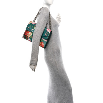 GUCCI Calfskin Blooms Print Medium Dionysus Shoulder Bag Bright Emerald Multicolor
