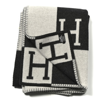 HERMES Wool Cashmere Avalon Blanket Ecru Gris Fonce