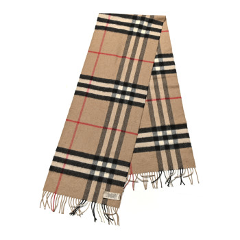 BURBERRY Cashmere Giant Check Fringe Scarf Archive Beige