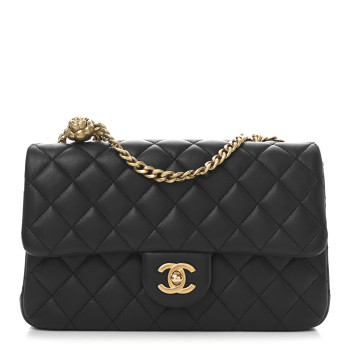 CHANEL Lambskin Quilted Small Sweet Camellia Flap Navy