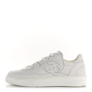CHANEL Calfskin Womens CC Sneakers 39.5 White