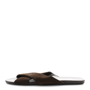 PRADA Suede Crisscross Slide Sandals 38.5 Moro