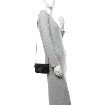 GUCCI Calfskin Matelasse Super Mini GG Marmont Shoulder Bag Black