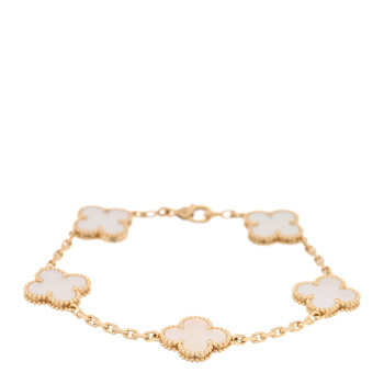 VAN CLEEF & ARPELS 18K Yellow Gold Mother of Pearl 5 Motifs Vintage Alhambra Bracelet