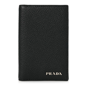 PRADA Vitello Micro Grain Card Holder Black Mercurio