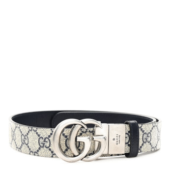 GUCCI GG Supreme Monogram Plutone Calfskin Palladium Double G Reversible 30mm Belt 75 30 Beige Ebony Black