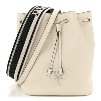 PRADA Vitello Daino Soft Drawstring Bucket Bag White