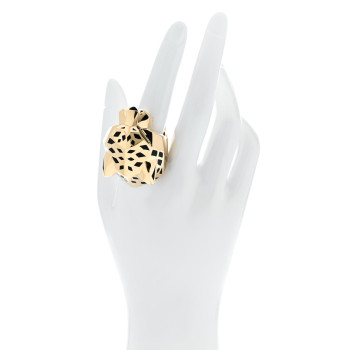 CARTIER 18K Yellow Gold Peridot Black Onyx Black Lacquer Panthere De Cartier Ring 66 11.5