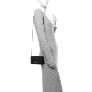 GUCCI Calfskin Matelasse GG Marmont Mini Bag Black