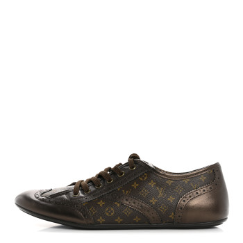 LOUIS VUITTON Calfskin Monogram Lyrics Sneakers 38.5 Bronze