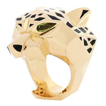 CARTIER 18K Yellow Gold Peridot Black Onyx Black Lacquer Panthere De Cartier Ring 66 11.5