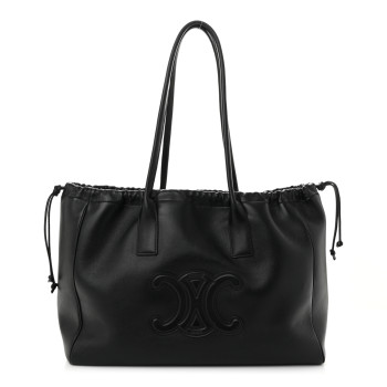 CELINE Smooth Calfskin Cuir Triomphe Cabas Drawstring Black