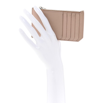 SAINT LAURENT Grained Calfskin 5 Fragments Zip Pouch Card Holder Rose Antic