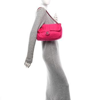 CHANEL Nylon Vertical Quilted Jumbo Flap Pink