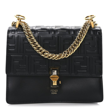 FENDI Vitello Liberty FF 1974 Embossed Small Kan I Shoulder Bag Black