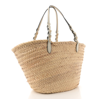 PRADA Palmitto Vitello Woven Braided Large Basket Tote Bag Naturale White