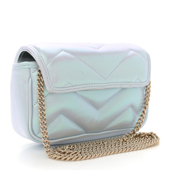 GUCCI Iridescent Nappa Chevron Matelasse Super Mini GG Marmont Shoulder Bag Iridescent Snow Light Blue