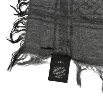 GUCCI Wool Silk GG Monogram Diamante Plaid Surviee Shawl  Graphite Black