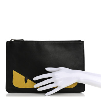 FENDI Vitello Century Monster Eyes Inlay Pouch Black Giallo