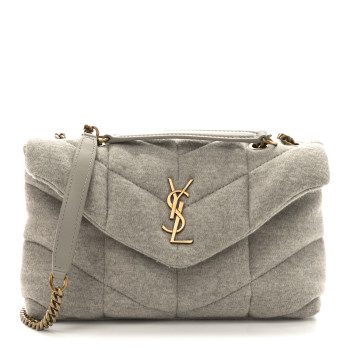 SAINT LAURENT Jersey Quilted Toy Loulou Puffer Monogram Chain Satchel Chalk Beige