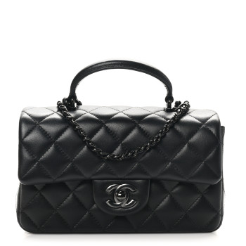 CHANEL Lambskin Quilted Mini Top Handle Rectangular Flap So Black