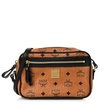 MCM Visetos Small Crossbody Bag Cognac Black