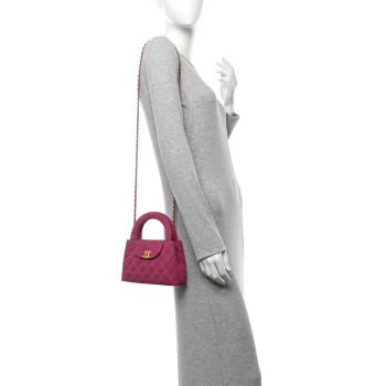 CHANEL Denim Quilted Nano Kelly Shopper Fuchsia