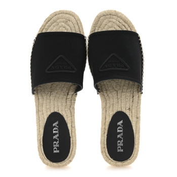 PRADA Canvas Gabardine Triangle Logo Espadrilles Sandals 40 Black