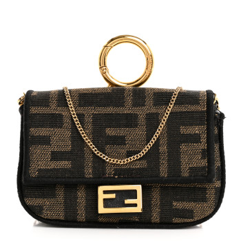 FENDI Fabric Jacquard FF 1974 Nano Baguette Charm Tobacco Moro Black