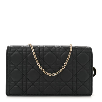 CHRISTIAN DIOR Lambskin Cannage Lady Dior Pouch Black