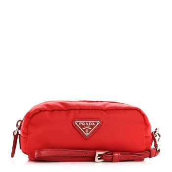 PRADA Tessuto Nylon Vela Saffiano Mini Wristlet Pouch Rosso