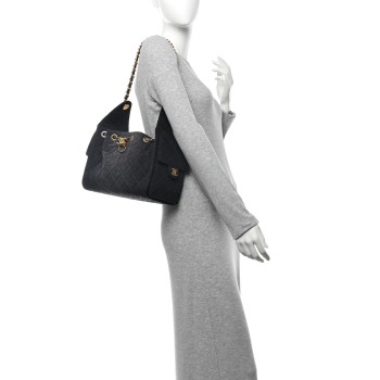 CHANEL Washed Denim Quilted Small Chanel 25 Handbag Black