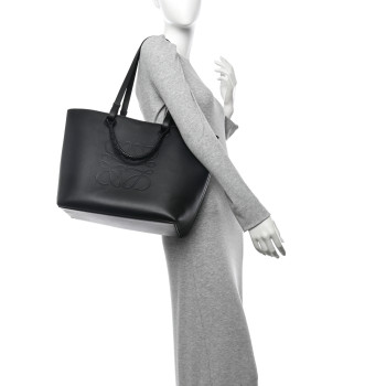 LOEWE Canvas Calfskin Medium Anagram Tote Black
