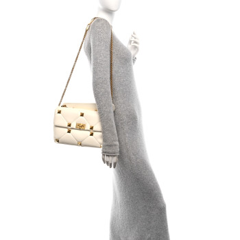 VALENTINO GARAVANI Nappa Large Roman Stud Shoulder Bag Ivory