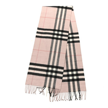 BURBERRY Cashmere Giant Heritage Check Fringe Scarf Ash Rose