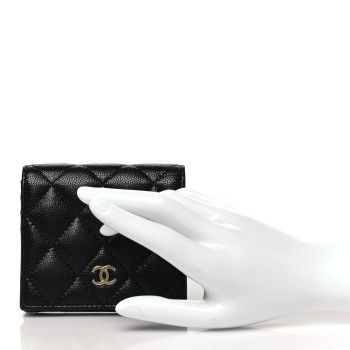 CHANEL Caviar Quilted Compact Bifold Wallet Black