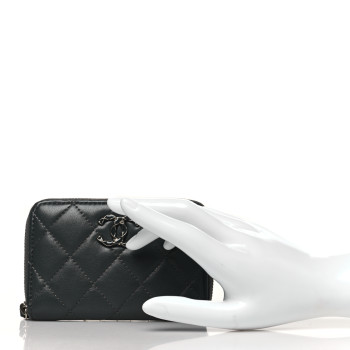 CHANEL Lambskin Enamel Quilted Zip Around Coin Purse Wallet Grey
