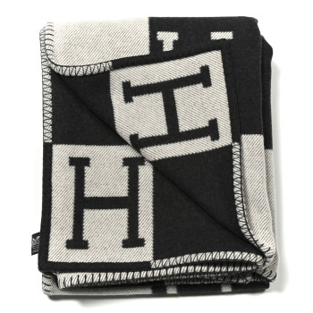 HERMES Wool Cashmere Avalon III Blanket Ecru Gris Fonce
