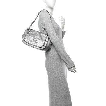 CHANEL Metallic Deerskin Luxe Ligne Flap  Silver