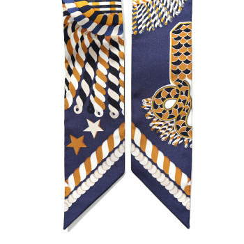 HERMES Silk Epaulettes De Gala Twilly Marine Gold White