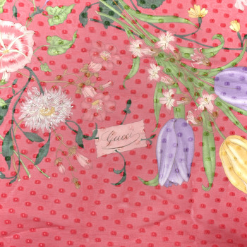 GUCCI Silk Floral Print Square Scarf Red