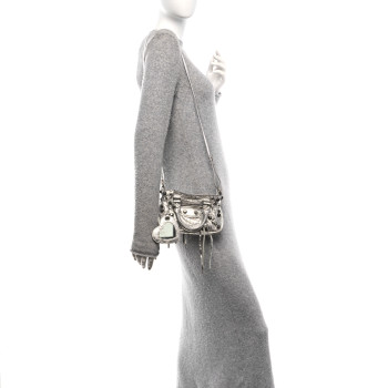BALENCIAGA Agneau Arena Neo Cagole Mini Handbag Silver